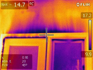 Air leakage around windows and door frames - Efficiency Matrix Thermal imaging of air leakage using blower door testing