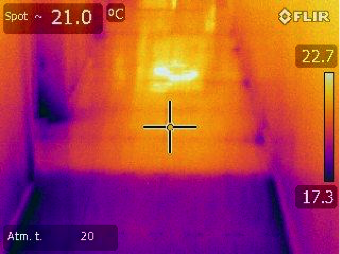 Thermal imaging of spray foam insulation being installed under floor
